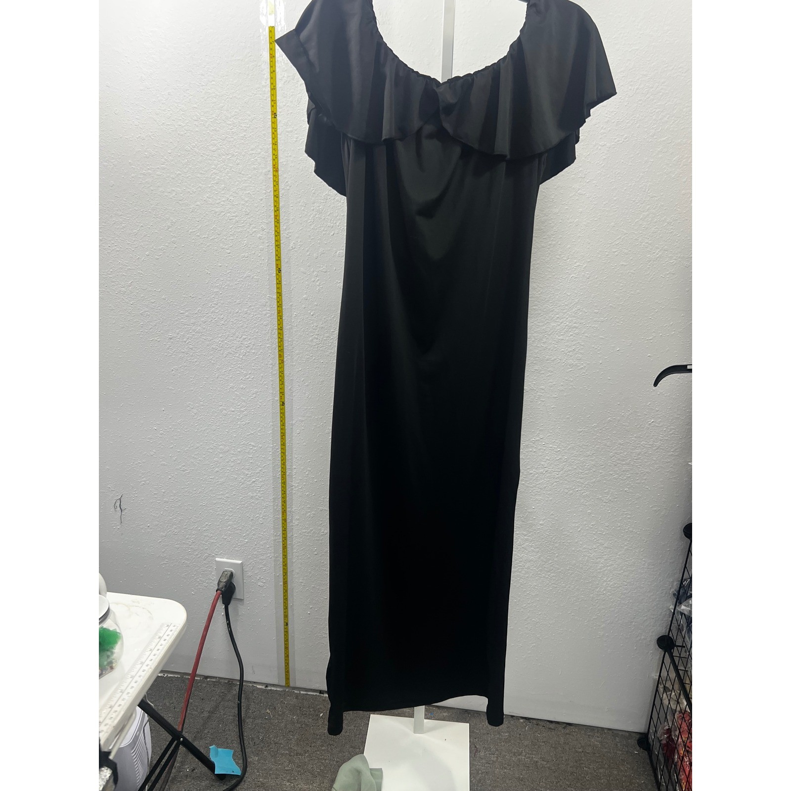 Unbranded Black Ruffle Off The Shoulder Maxi Dress Evening Gown Column Style