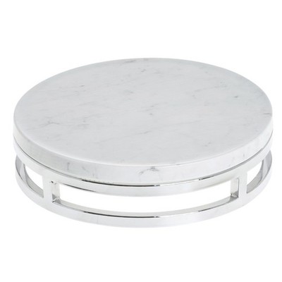 HUBERT Chrome Round Display Riser with Marble Top - 11 1/5''Dia x 3 1/5''H