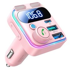 Bluetooth 5.4 Car Adapter FM Transmitter for iPhone 17, Stronger Dual Pink
