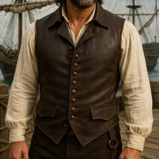 Genuine Leather Pirate Vest Men Steampunk Waistcoat Renaissance Costume Handmade