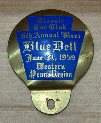 Rare 1959 Blue Dell Car Show License Plate Topper Car Western Penna Region Brass