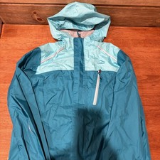 LL Bean Kids Blue Teal Trail TEK Reflective Rain Jacket Size L 14/16 Windbreaker