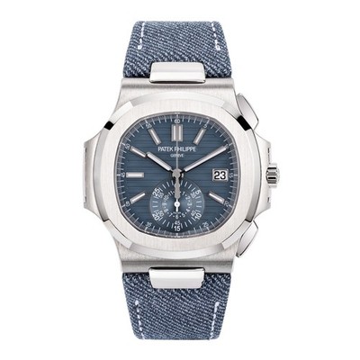 Patek Philippe Nautilus Watch 40MM Blue Index Hour Markers Dial White Gold