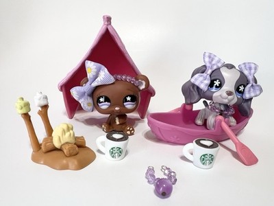 Littlest Pet Shop Cozy Campfire #671 Bear #672 Spaniel Dog