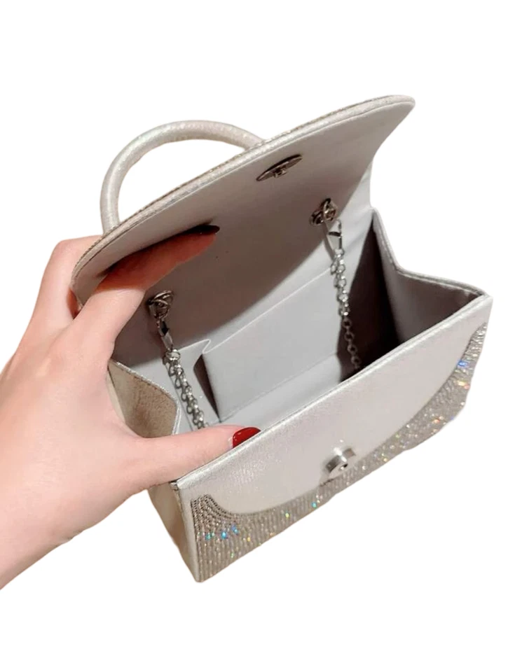Bolso de hombro de noche con estrás para mujer con cadena - plateado Foto 4 de 4