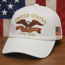 Custom Name USA 250th Anniversary Hat 1776 2026 White Eagle Embroidered Cap