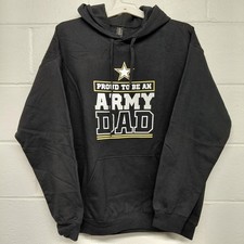 Proud US Army Military Dad Sweatshirt Mens LARGE Hoodie Black Cotton USA