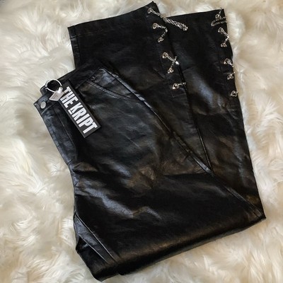 NWT THE KRIPT Pants Goth, Punk Black Sz Medium Zip Front Long Tie 32  Inseam
