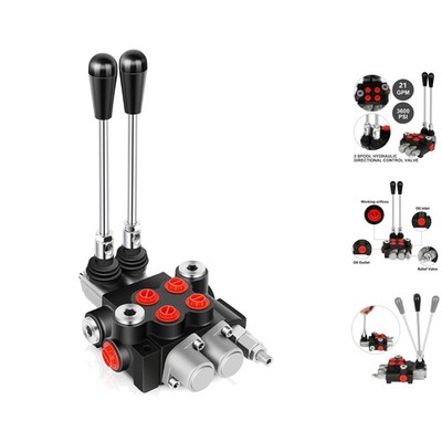 High-Performance 2 Spool Hydraulic Valve, 21 GPM with Lever and Relief Handle