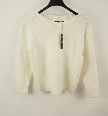 New Velvet Heart Fleece Knit Cropped Round Neck Pullover Sweater Womens XS White