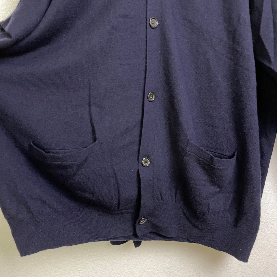 De Colección Años 90 Polo Ralph Lauren Cárdigan Suéter 2XLT Alto Azul Marino Parche Abotonado Codo Foto 4 de 4