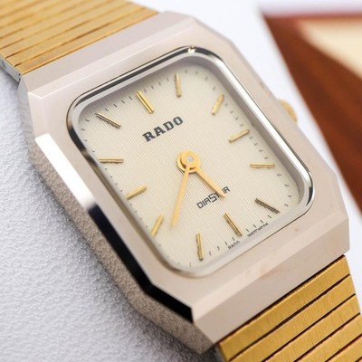 RADO DiaStar 133.9689.3 Gold Dial Quartz Men Square Watch Used Working #07