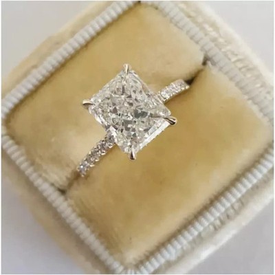 2 Ct Radiant Cut IGI Lab Grown Diamond Hidden Halo/Accents Ring 14k Yellow Gold