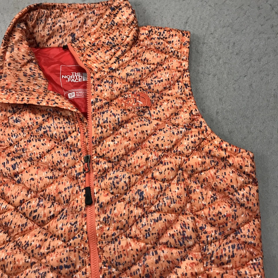Chaleco North Face Mujer Pequeño Naranja Thermoball Puffer Cremallera Ligero Floral Foto 3 de 4