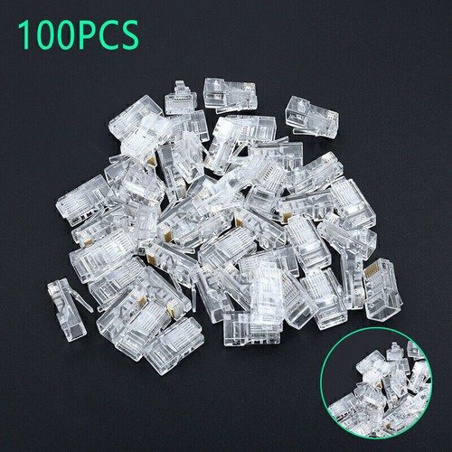 100PCS CAT5e RJ45 Pass-Through Network Cable Modular Plug 8P8C Connector End - Photo 4/7