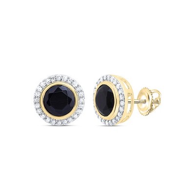 1.6 Ctw Natural Diamond Black Round Stud Earrings 10kt Yellow Gold
