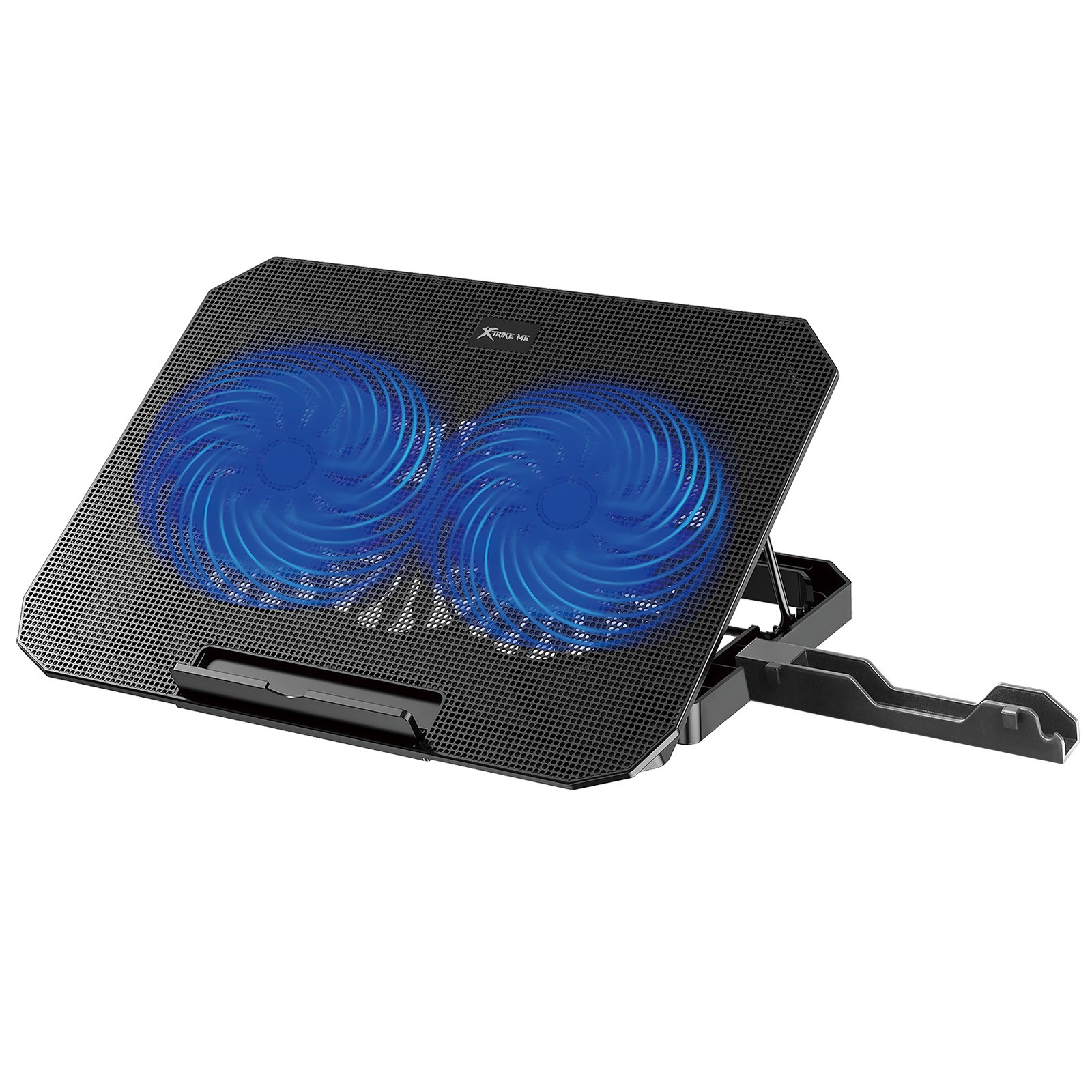 XTRIKE ME Adjustable Laptop Cooling Pad Dual Blue LED Fans 9-17