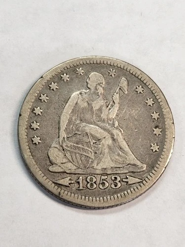 1853 Seated Liberty Quarter 25c Arrows & Rays