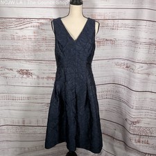 Rickie Freeman Teri Jon Navy Blue Jacquard Dress - Size 8