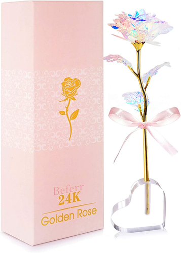 Mothers Day Rose Gifts for Mom Women Galaxy Rose Glass Crystal Flowers with Hear