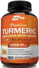 NutriFlair Turmeric Curcumin with Ginger and BioPerine Black Pepper Supplemen...