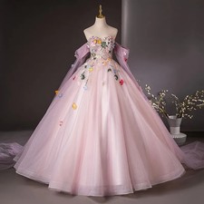 Princess Pink Quinceanera Dresses Ball Gown Sweet 16 Dress Detachable Sleeves