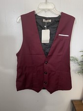 Mens Burgundy Dress Vest L NWT Formal Wedding Suit Waistcoat