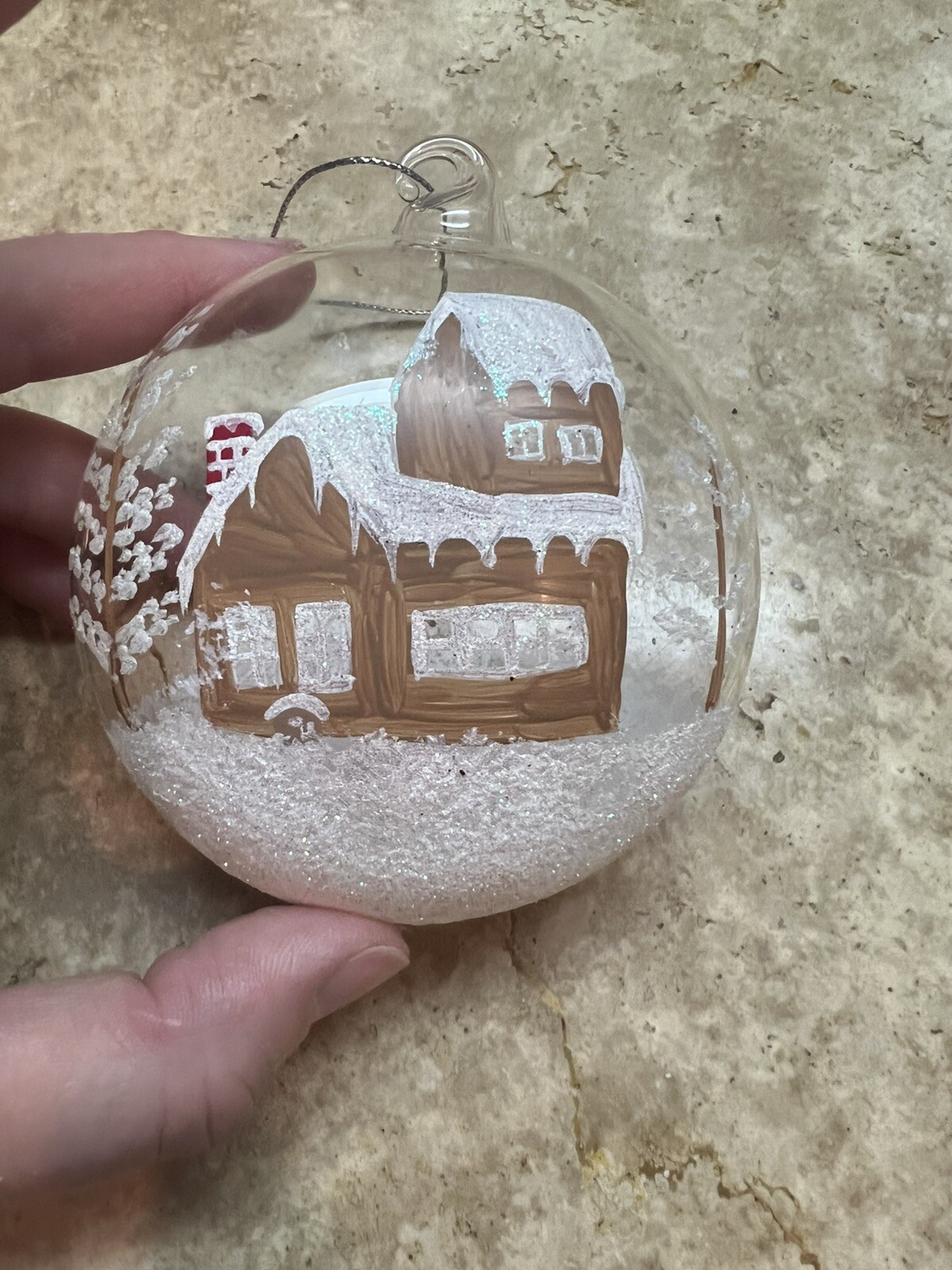 Hand-Painted Barn Scene Glass Ornament