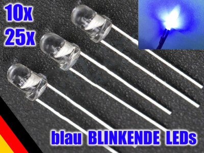 10, 25 Stück LEDs BLINKEND 5mm BLAU FLASHING Polizei Sirene superhell 
