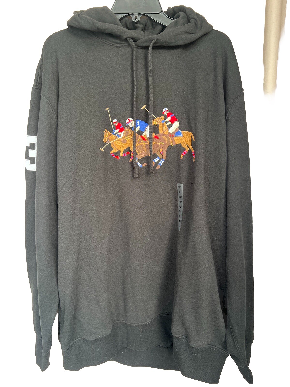 Polo Ralph Lauren uomo nero triplo pony grafica pullover felpa con cappuccio XLT $139