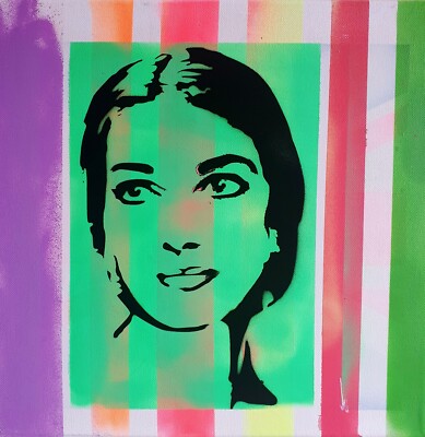 Tableau Pop Art Signé SPACO - Maria CALLAS - Style Street Art Graff/pochoir