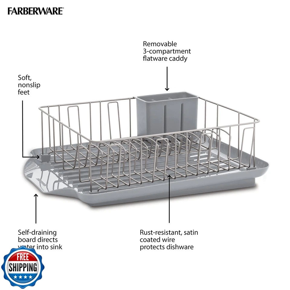 Farberware 3 шт. набор сушильных стоек большой емкости для тарелок со сливной доской и утюгом - Изображение 3 из 4