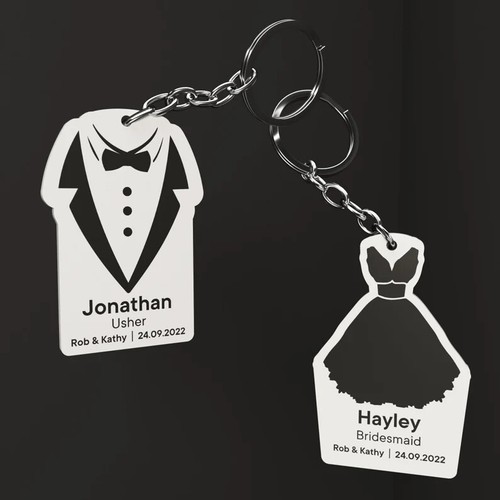 Personalised Wedding Keyring Best Man Bridesmaid Groom Usher Gift - Foto 3 di 4