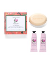 CRABTREE  EVELYN ROSEWATER MOISTURE ESSENTIALS TRIO SOAP 6.5OZ  2HAND CREAM
