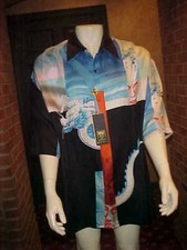 NWT MENS CREME DE SILK SHORT SLEEVE SILK SHIRT JAPANESE DRAGON 1301 SIZE 2XLARGE
