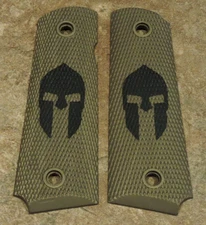 1911 GRIPS - SPARTAN HELMET - BURNT BRONZE/BLACK - .45, AMBI, FULL SIZE, CUSTOM