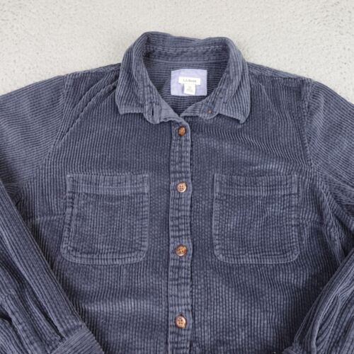 LL Bean Shirt Womens Medium Blue Corduroy Long Sleeve Button Up Oversized - Picture 3 of 12