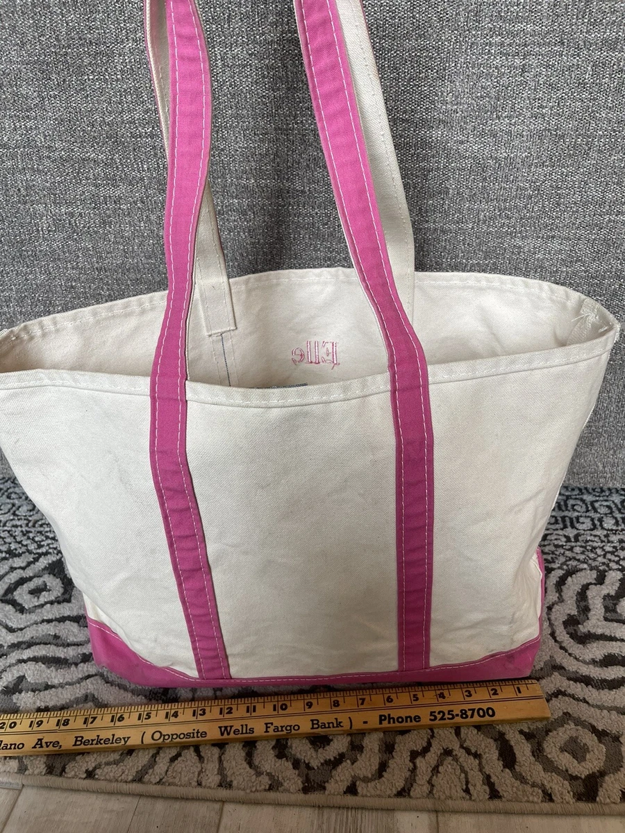 Vintage LL Bean Boat and Tote Bag Cream Pink Straps Canvas Extra