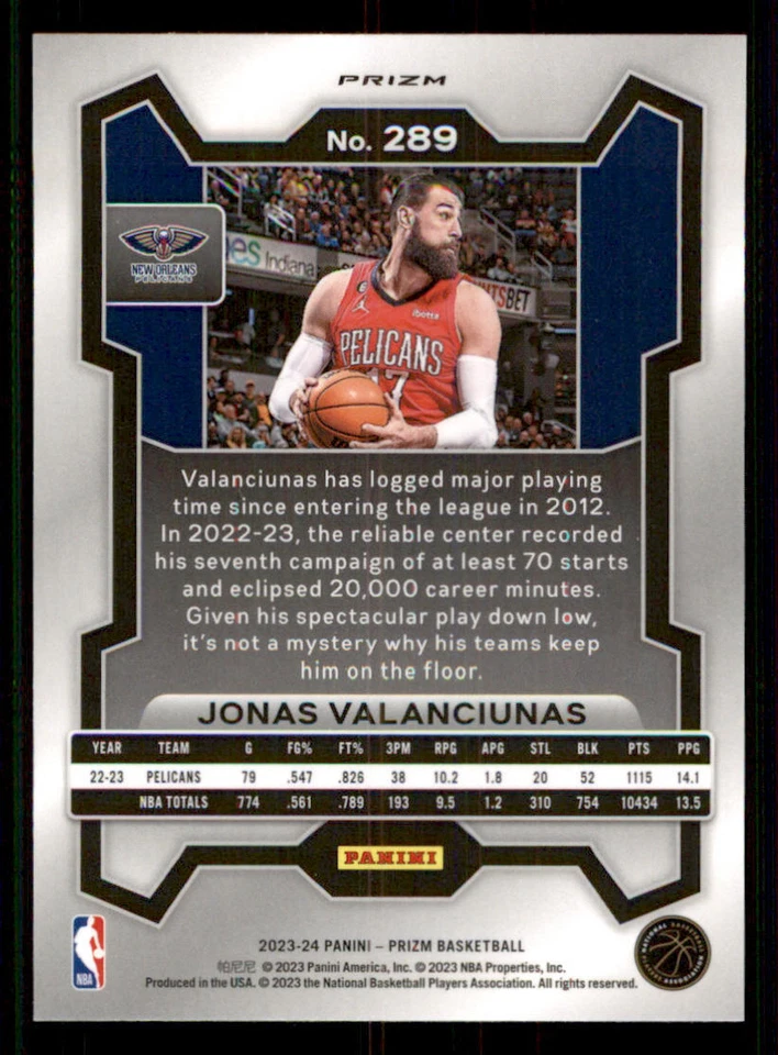 2023-24 Panini Prizm Prizms Pink Ice #289 Jonas Valanciunas - Image 2 of 2