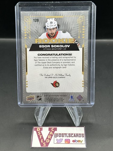 21/22 Stature - EGOR SOKOLOV ROOKIE AUTO /199 #128 Ottawa Senators - Picture 2 of 2