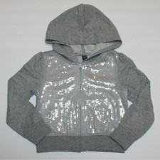 Gap Kids Colorpop Girl's Gray Sequined Hoodie Silver Sparkle Top in size 5