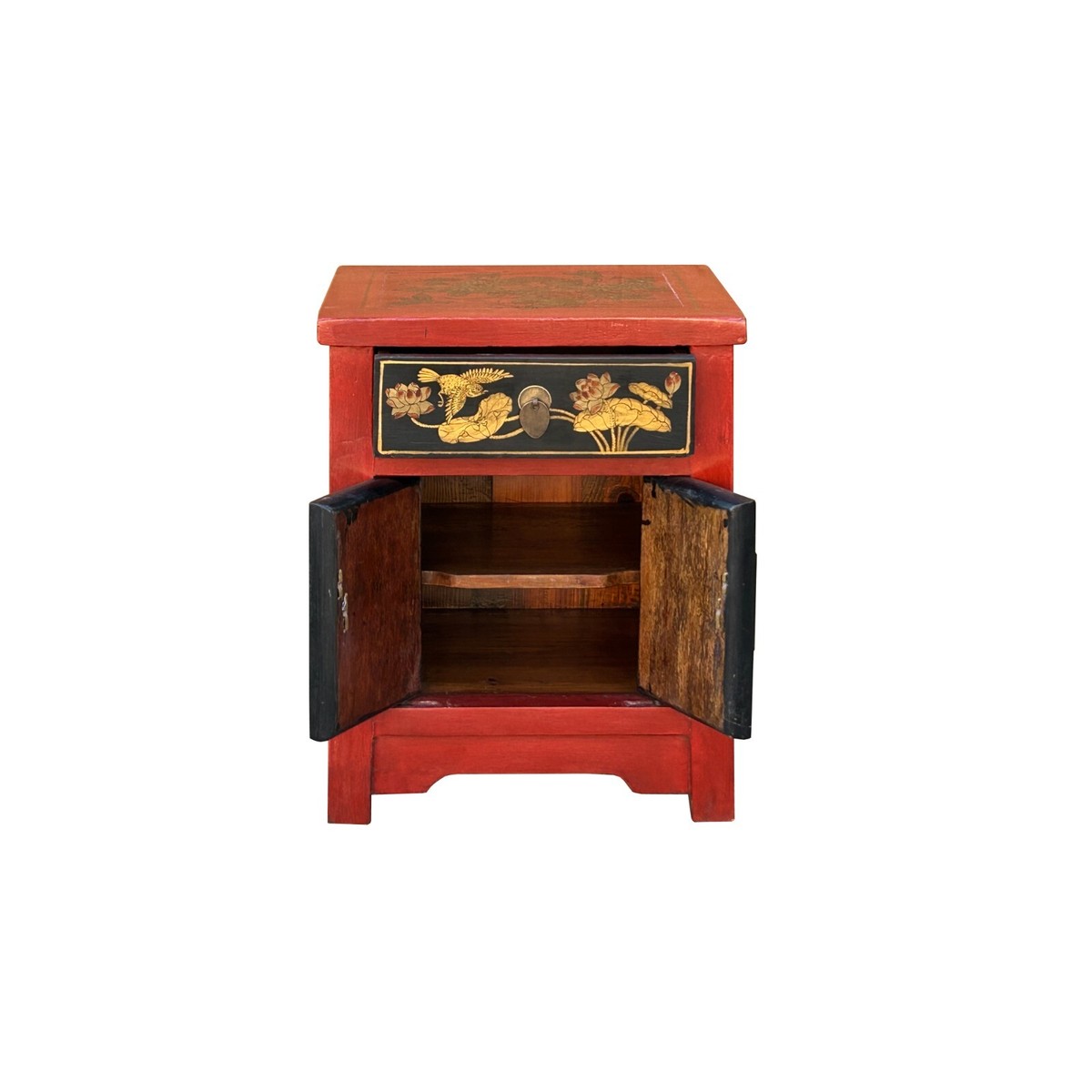 Oriental Distressed Red Black Golden Graphic Side End Table Nightstand cs7695S Oriental Distressed Red Black Golden Graphic Side End Table Nightstand cs7695S