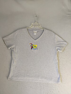 Walt Disney World Shirt Adult XXL Gray Short Sleeve V Neck Mickey Mouse 