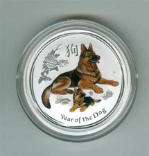 AUSTRALIA 2018 50 CENTS YEAR OF THE DOG COLORIZED 1/2 OZ. .9999 SILVER BU