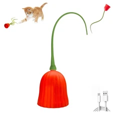 Interactive Electric Cat Teaser Wand Toys with Silicone Tail Rechargeable Exe...