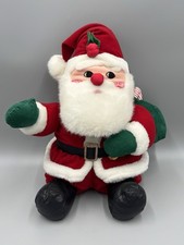 International Silver Co Vintage Santa Plush 13 Sitting Doll W/ Green Sack READ