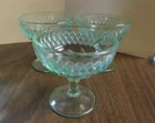 3 Vintage Uranium Depression Green Glass Floral Diamond Band Sherbet Cups Dish