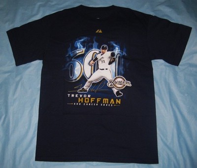 Majestic Milwaukee Brewers TREVOR HOFFMAN 600 Career Saves Shirt M HOF Padres