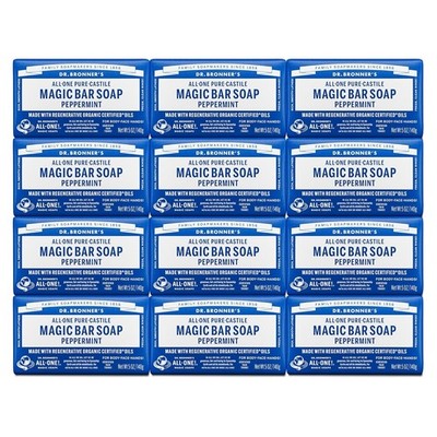 Dr. Bronner's Pure-Castile Bar Soap, Peppermint 5oz   *****VALUE 12 PACK*******
