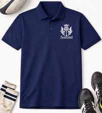 Scotland Rugby Polo Shirt | Navy Thistle | Six Nations Fan Top | Sizes XS–8XL